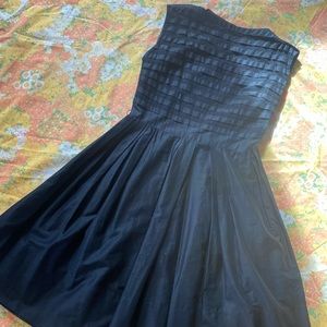 Vintage 50s Black Cotton Daydress with Peekaboo Lace Detail Size M/L